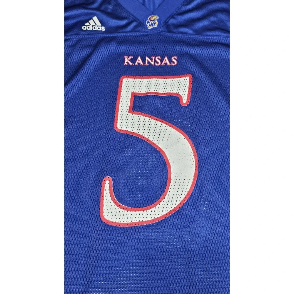 Vintage Adidas Kansas Jayhawks KU Football Jersey Mena Medium #5 Blue Mesh NCAA